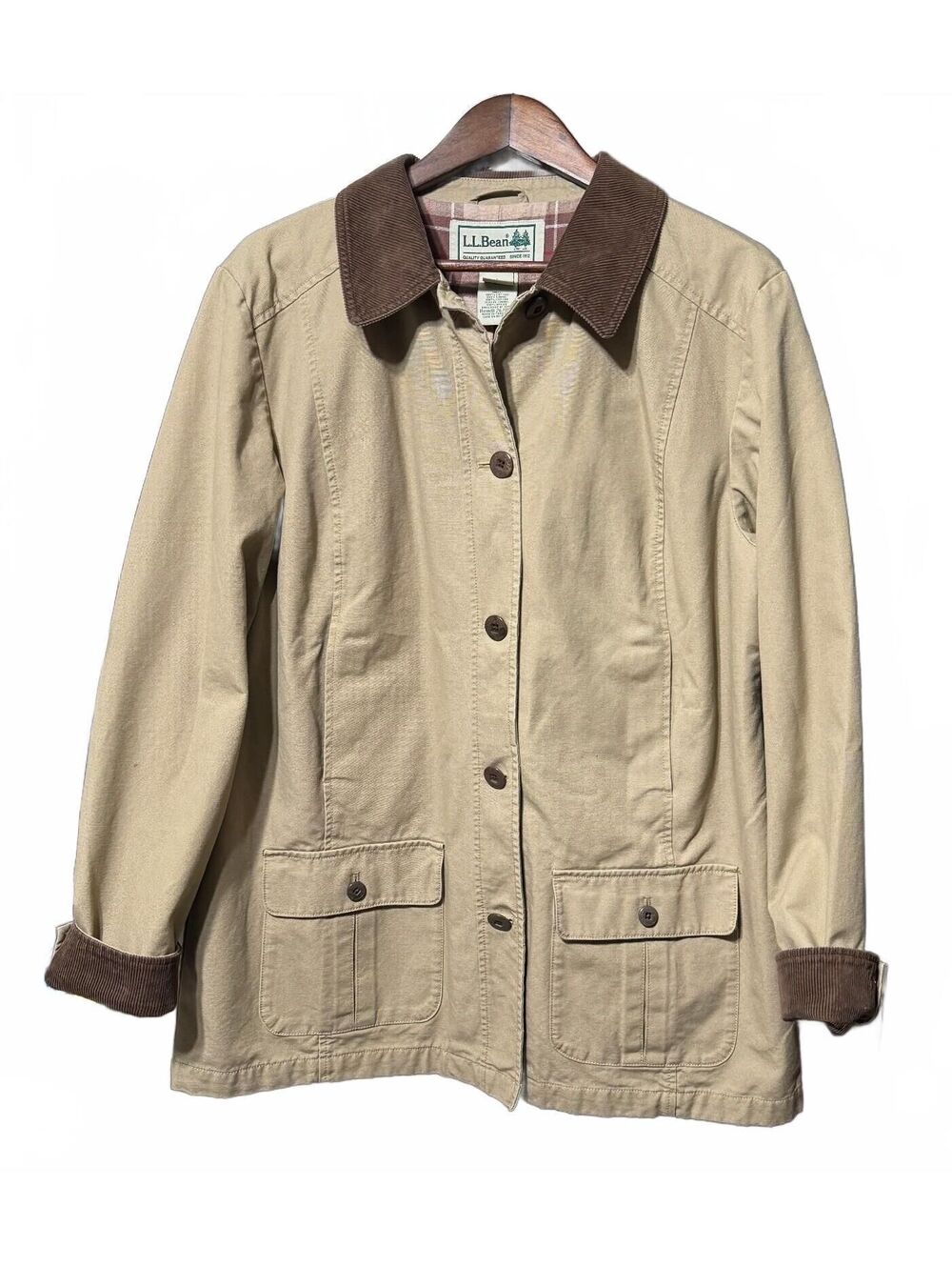 Vintage L.L.Bean Adirondack Barn Coat Womens L Flannel Lined Chore cord collar
